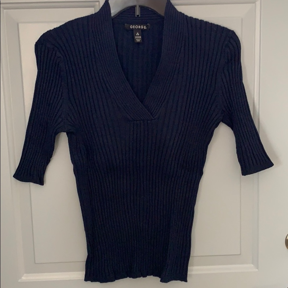 George v-neck navy short sleeve sweater